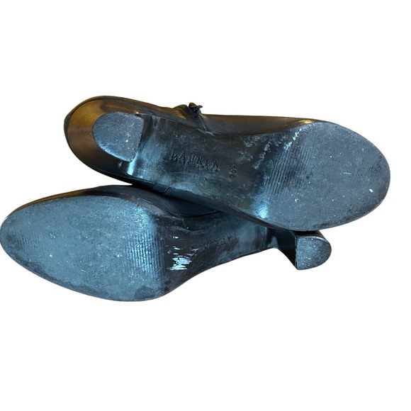 Ralph Lauren Myla Black Leather Heeled Boots 9.5 Stap Harness‎ Silver Hardware - Picture 7 of 14